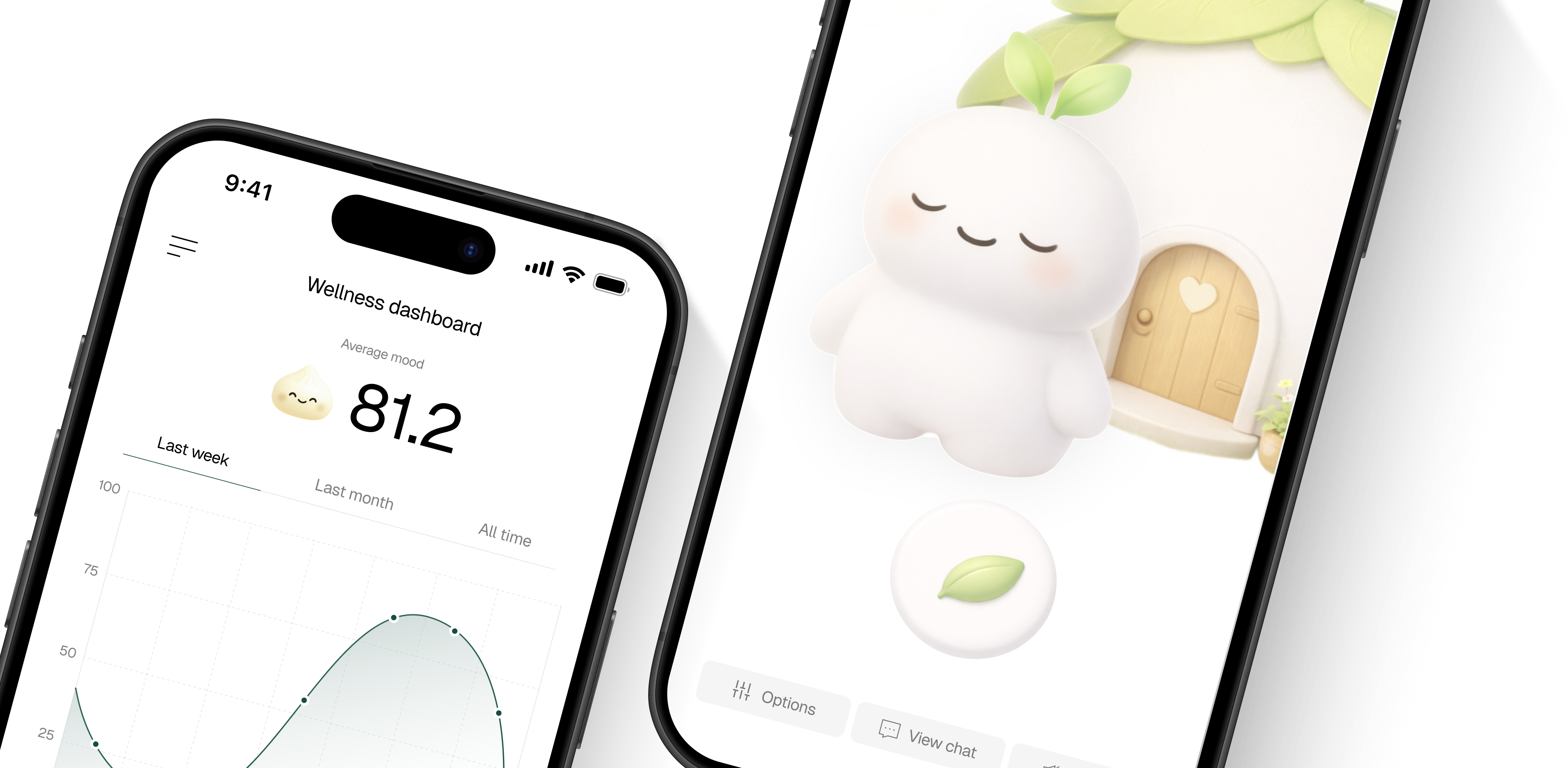 Solace app wellness dashboard and character on iPhone